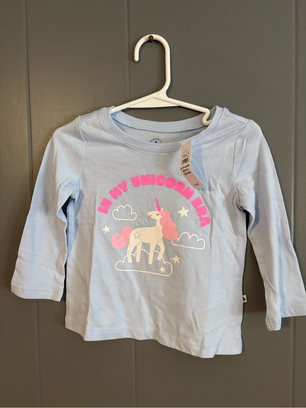 GAP Light Blue Long Sleeve Unicorn Tee with Pink Accents